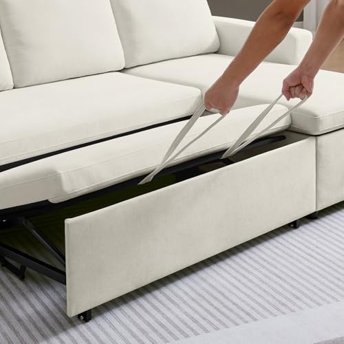 55" 3-in-1 Convertible Sleeper Sofa Bed with Adjustable Backrest, Chenille, Beige R49011