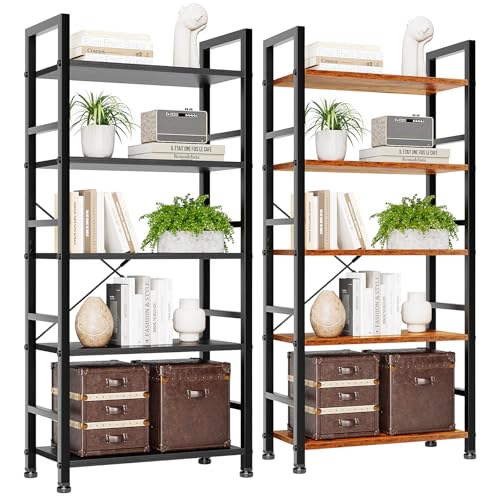 5 Tier Tall Bookcase Bookshelf Organizer Storage Unit Rustic Brown G866