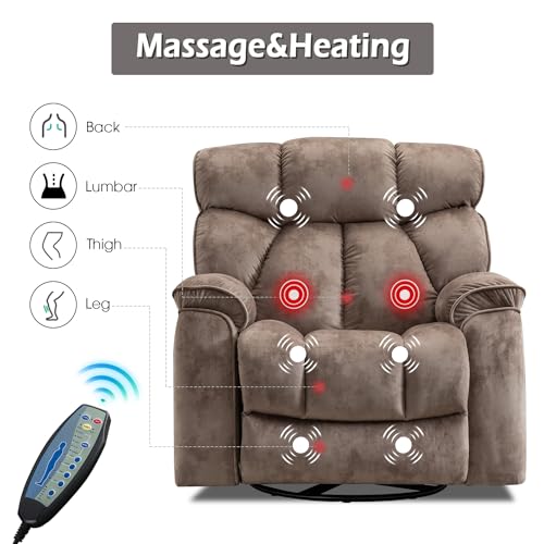 INZOY Massage Swivel Rocker Recliner with Heat and Vibration, Brown G989