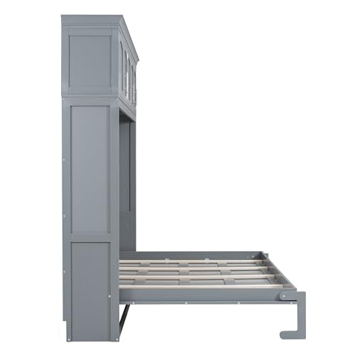 Full Size Murphy Bed with Drawers, Cabinets and USB Ports, Gray D589081