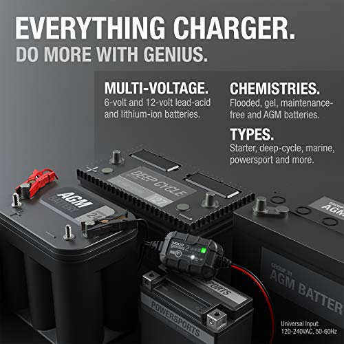 NOCO GENIUS2 2A 6V/12V Smart Battery Charger for Lead-Acid & Lithium Batteries M9847
