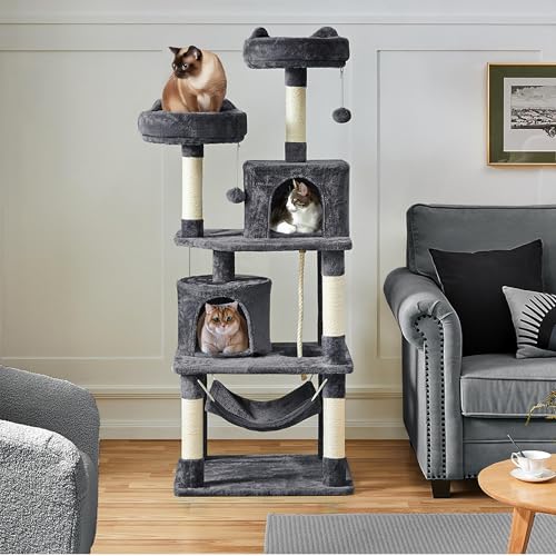 Yaheetech 62.5in Cat Tree with Platform & Hammock, Dark Gray L747397