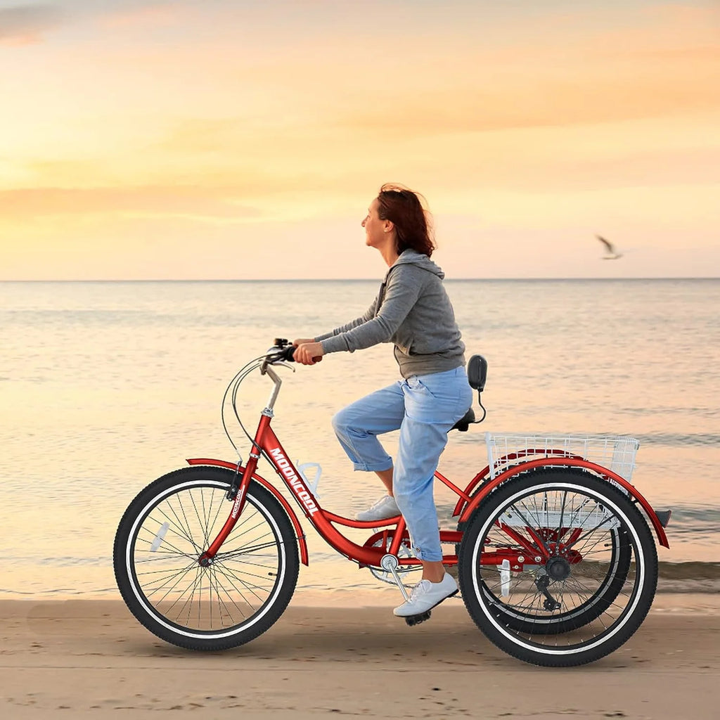 FICISOG 26 Adult Tricycle, 3 Wheel 7 Speed, 450lbs Capacity with Basket X547