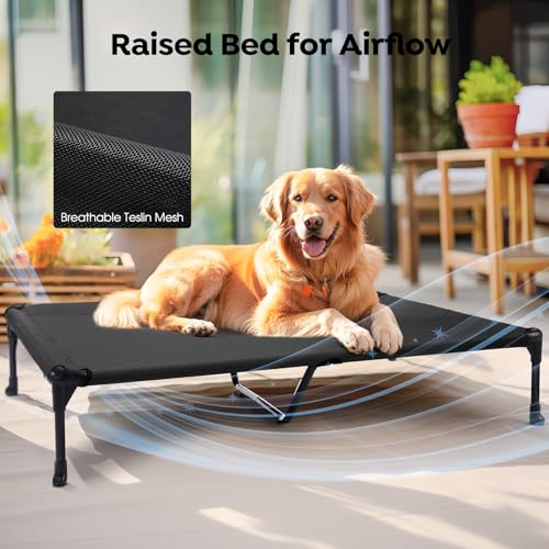 Veehoo Elevated Dog Bed with Removable Waterproof Bolster Cushion, Breathable Mesh, Indoor Outdoor, 42x30 inches, Beige U875430