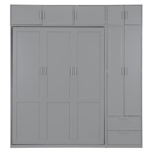 PURLOVE Wood Twin Murphy Bed with Light and USB, Gray W600663