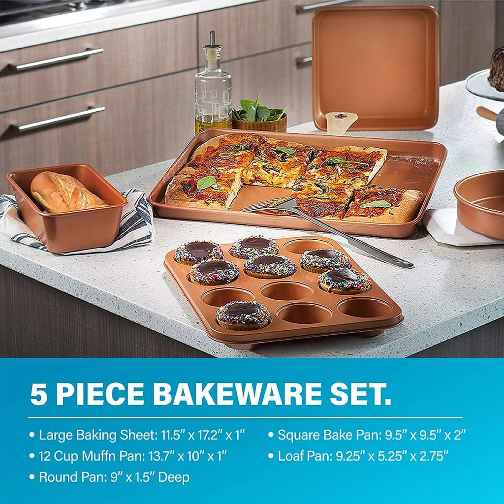 Gotham Steel 32 Pcs Cookware Set with Bakeware and Food Storage, Red B614356