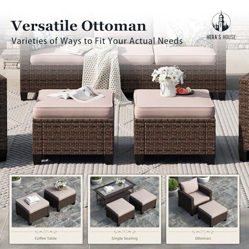 HERA'S HOUSE Patio Furniture Set with 56" Fire Pit Table, 6 Pieces 7 Seats Wicker Sectional Z546196