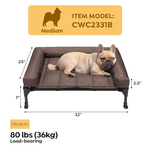 Veehoo Elevated Dog Bed with Removable Waterproof Bolster Cushion, Breathable Mesh, Indoor Outdoor, 42x30 inches, Beige U875430