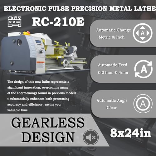 INTBUYING 8"x32" Benchtop Metal Lathe Machine 1100W Brushless Motor 50-2500RPM RC-210E 110V X978005