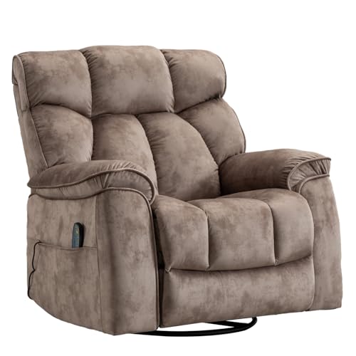 INZOY Massage Swivel Rocker Recliner with Heat and Vibration, Brown G989