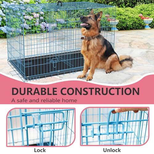 FDW Dog Crate for Large Dogs 48 Inch Folding Metal Wire Cage Double Door N1299