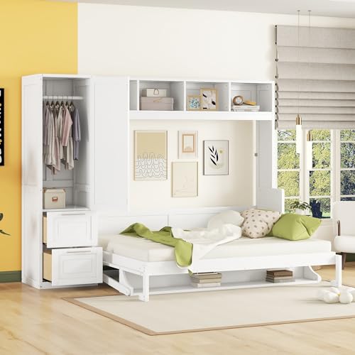 Linique Murphy Cabinet Wall Bed with Closet, Drawers and Top Shelf, Gray K190832