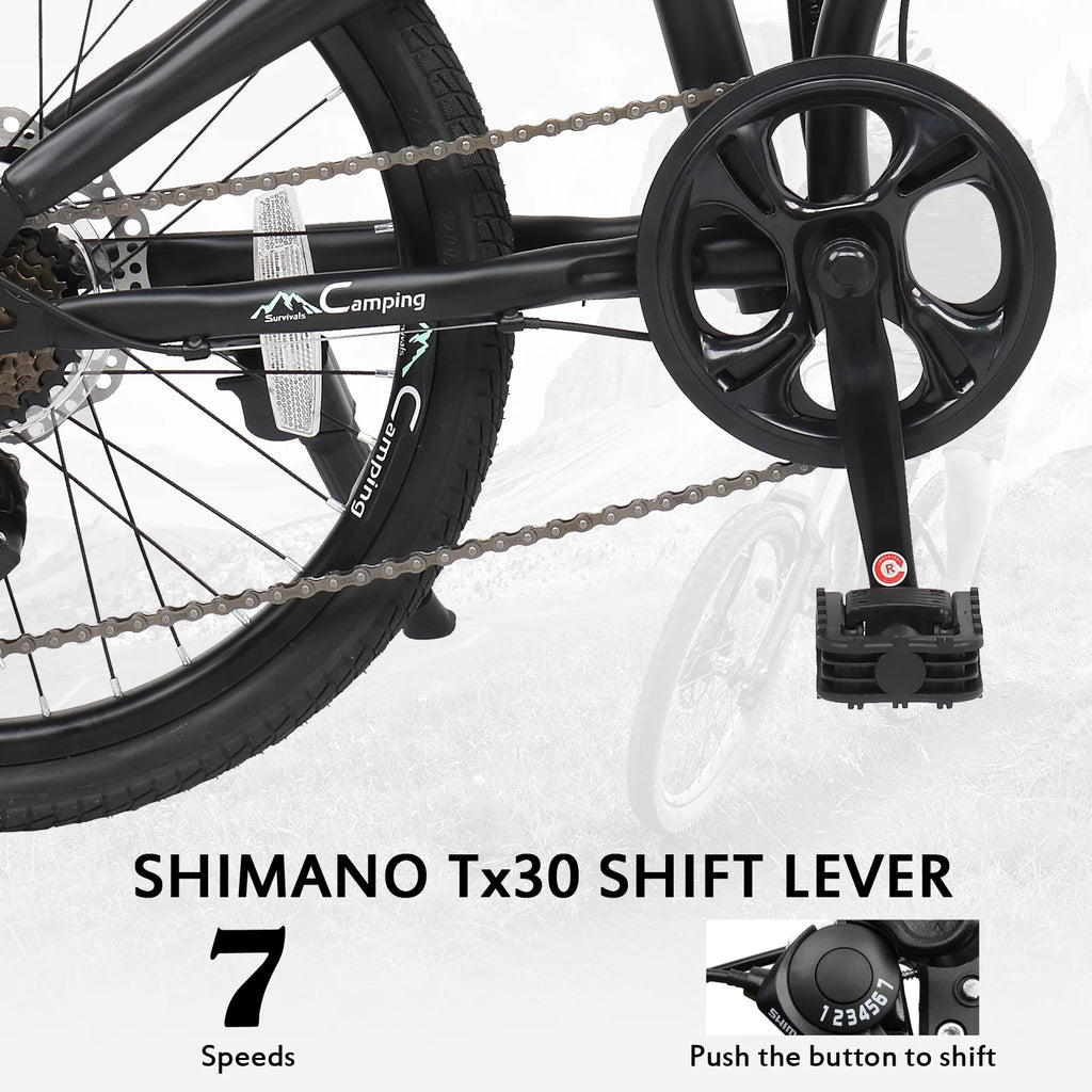 Campingsurvivals 20 Folding City Bike, Shimano 7 Speed, Black V50481