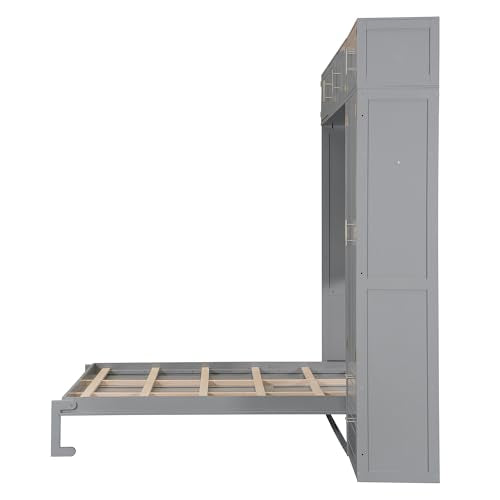 PURLOVE Wood Twin Murphy Bed with Light and USB, Gray W600663