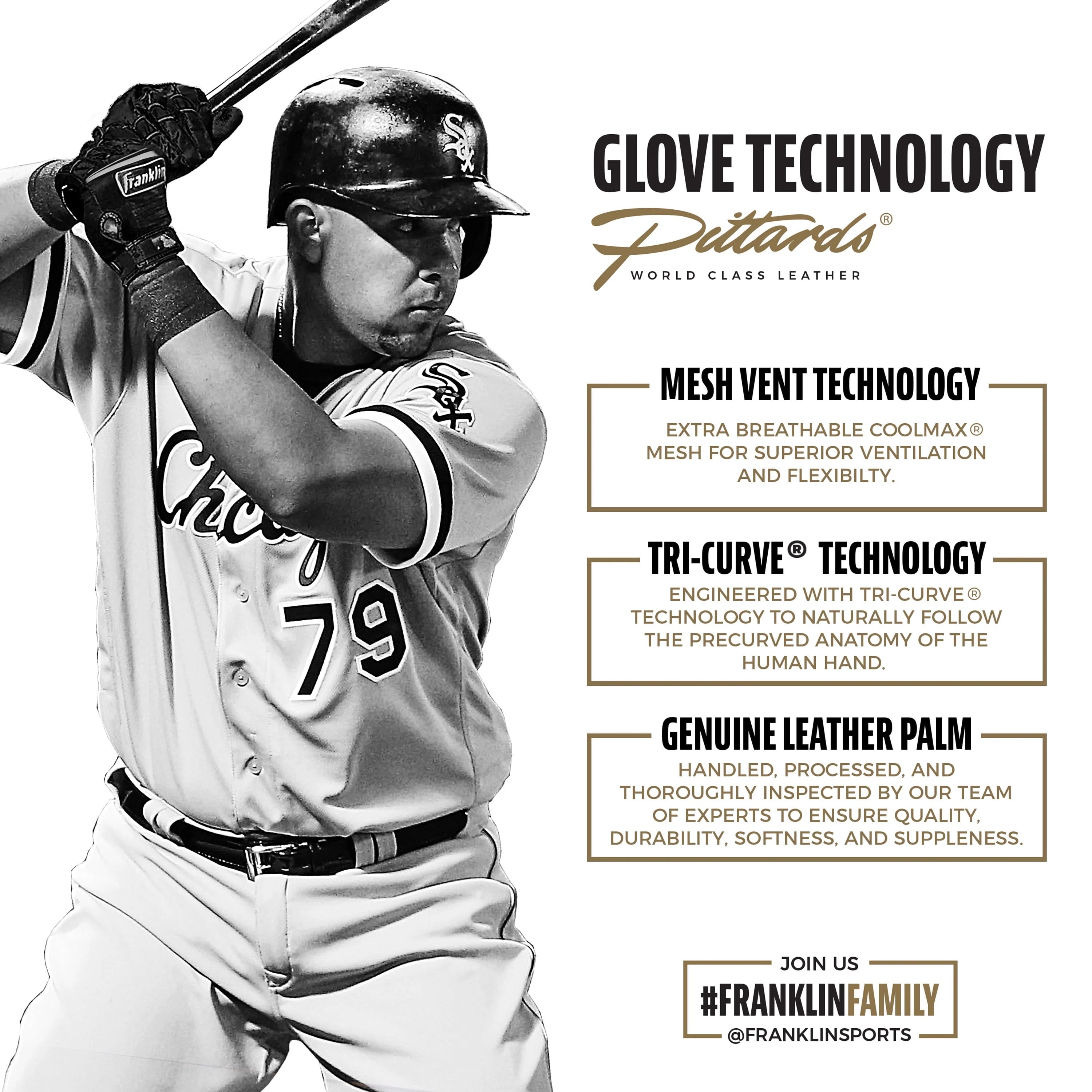 Franklin Sports MLB Classic One LT Batting Gloves - Black/Gold - Adult Small V877
