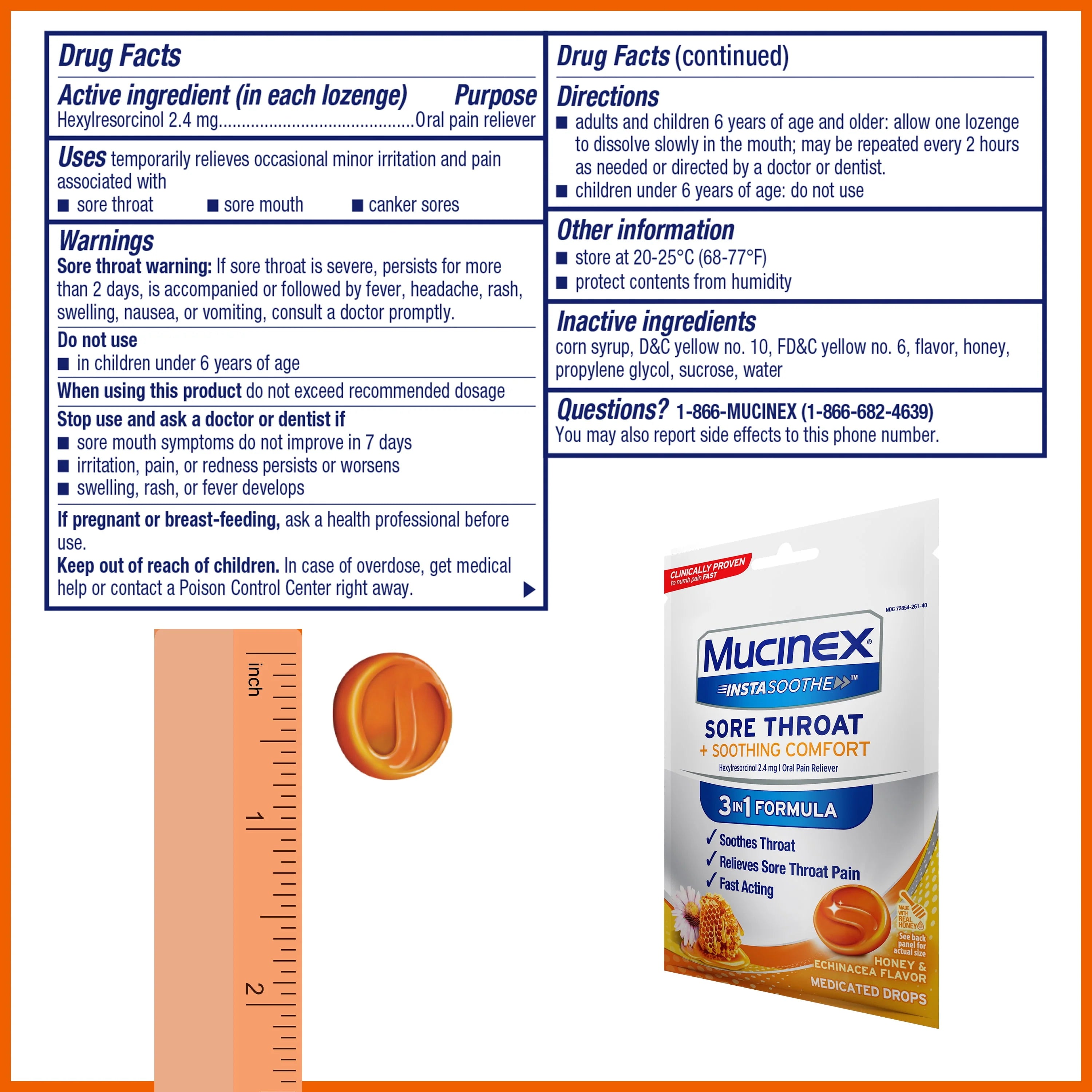Mucinex Instasoothe Cough Drops Honey & Echinacea, 40 Count O535459