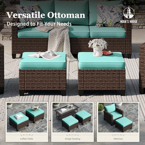 HERA'S HOUSE Patio Furniture Set with 56" Fire Pit Table, 6 Pieces 7 Seats Wicker Sectional Z546196