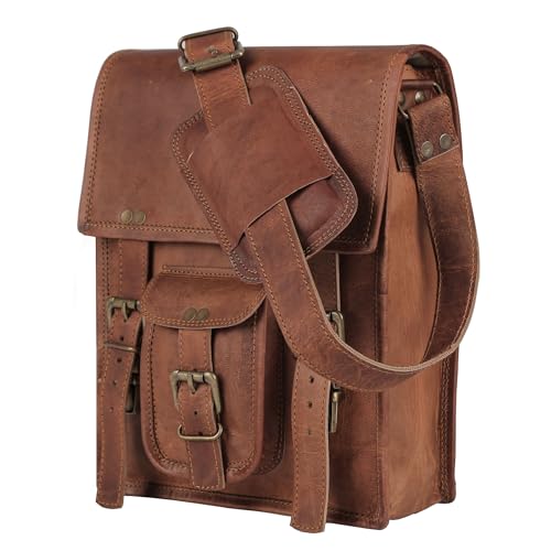 Leather Crossbody Bag Messenger Satchel for Men and Women, Brown P148
