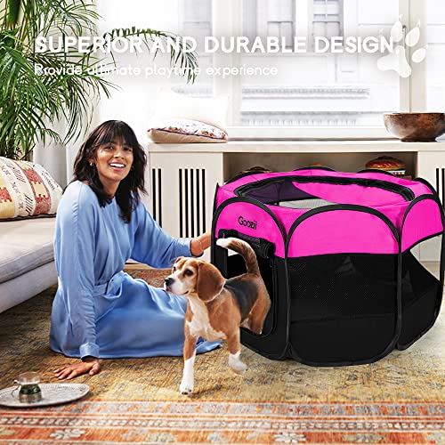 Portable Dog Playpen for Small Dogs Indoor Outdoor, Collapsible with Roof Cover, Green C304366