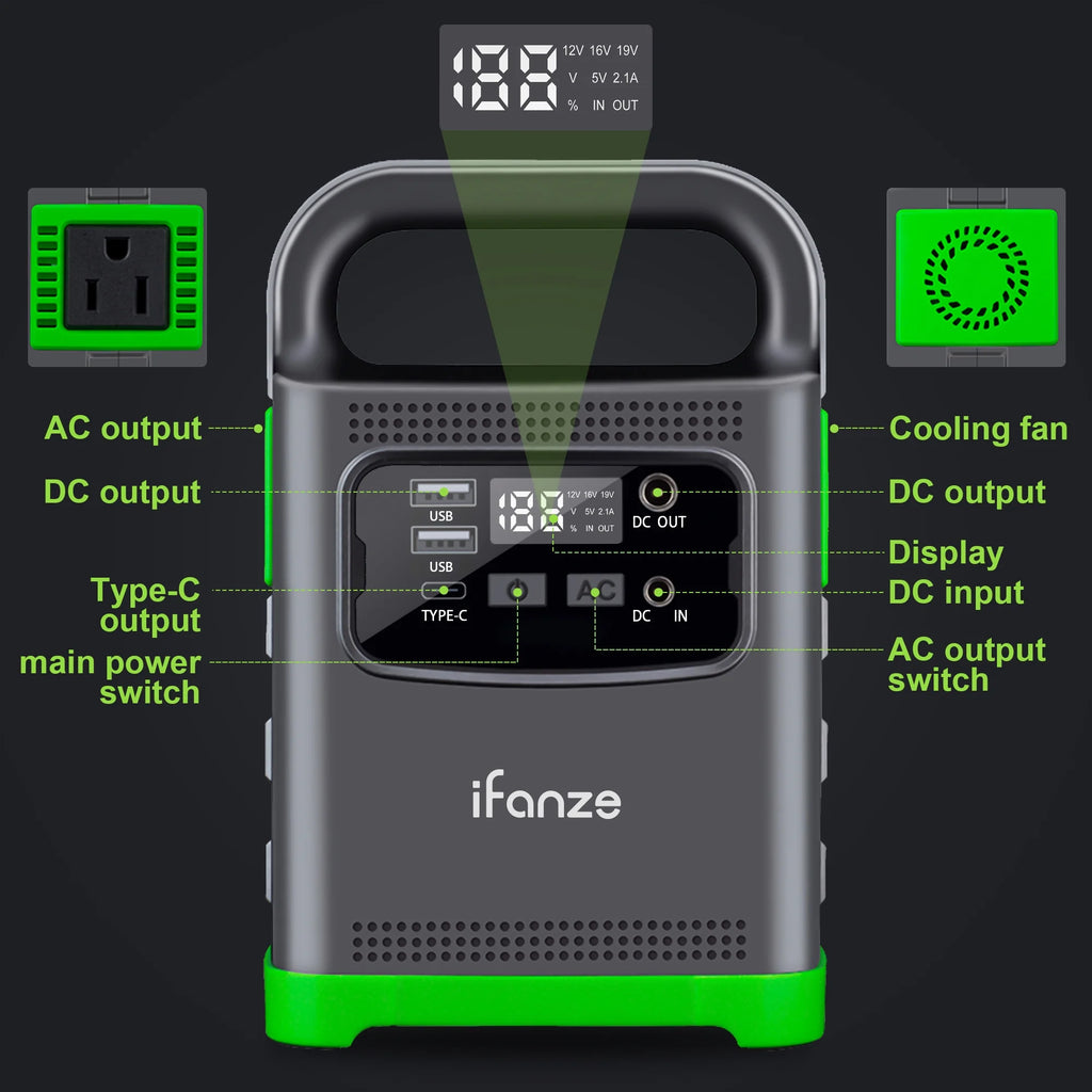 iFanze 100W Portable Power Station, 24000mAh, 110V AC Outlets for Camping & Home Backup W8478