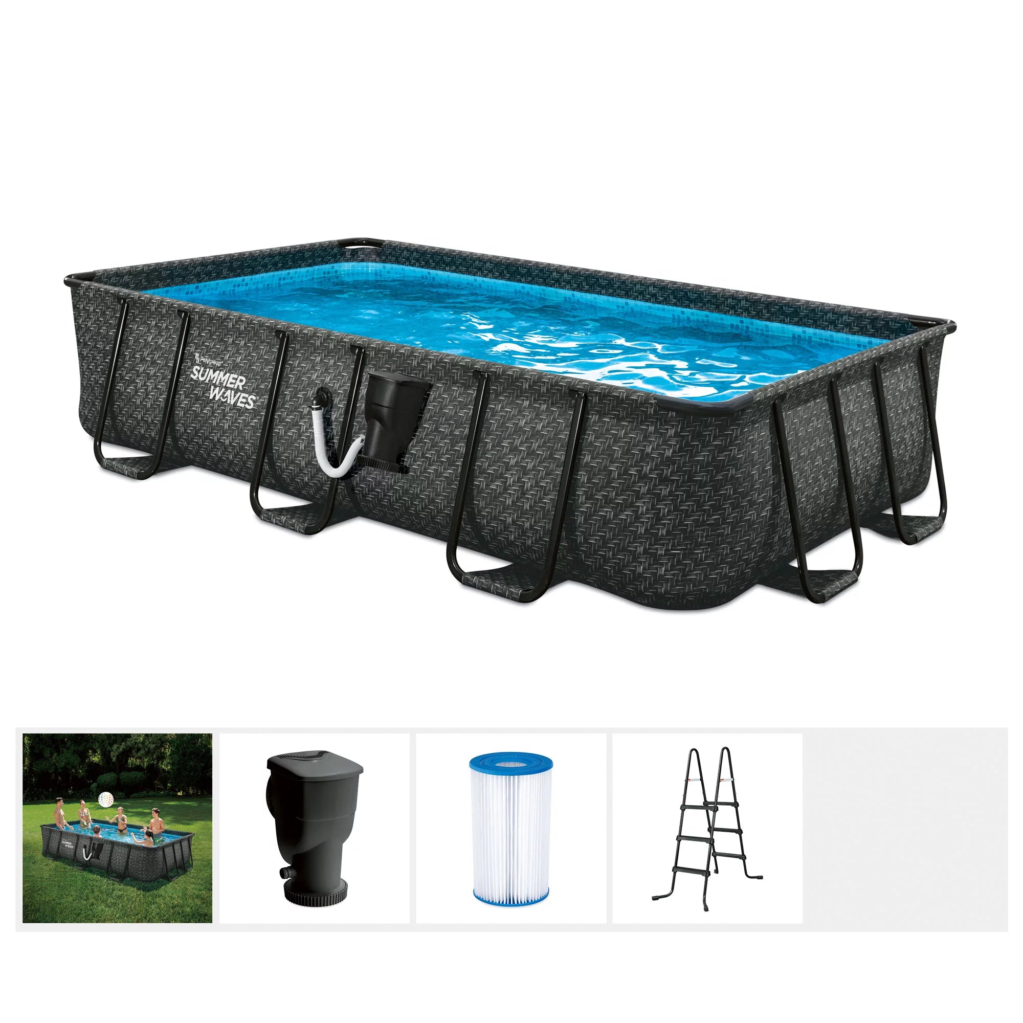 Summer Waves 16ft Elite Frame Outdoor Rectangular Pool L2355