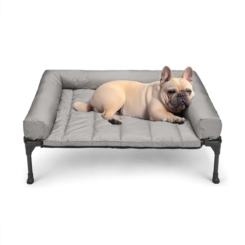 Veehoo Elevated Dog Bed with Removable Waterproof Bolster Cushion, Breathable Mesh, Indoor Outdoor, 42x30 inches, Beige U875430