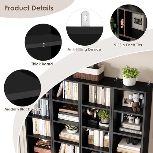 FOTOSOK 8-Tier Media Tower Rack, Tall Narrow Bookcase, Black/Brown W19438