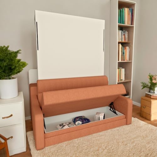 White Full Size Murphy Bed Cabinet with Shelf and Drawers Y948