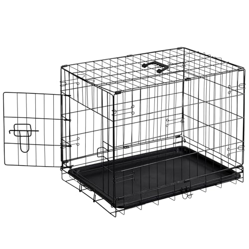 Sweetcrispy Large Dog Crate with Divider Panel, 36 Inch Double Door Folding Metal Wire Cage L276890