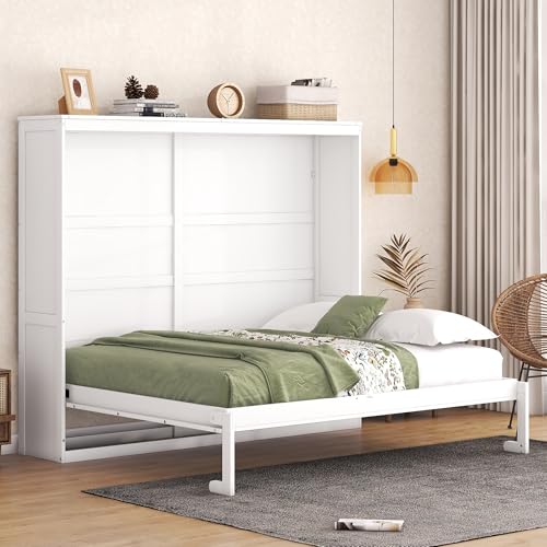 Harper & Bright Designs Queen Murphy Bed with Storage Shelves and LED Lights, Gray D9429