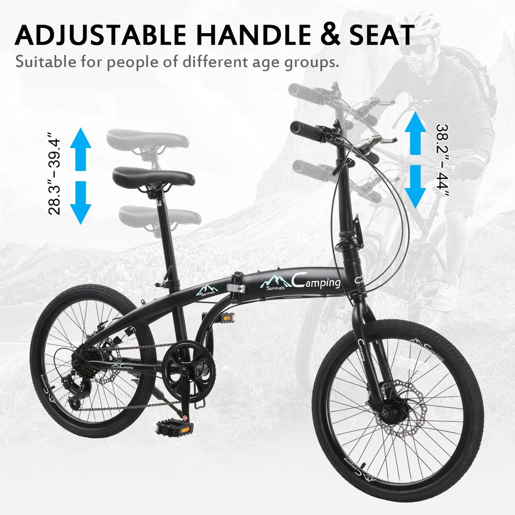 Campingsurvivals 20 Folding City Bike, Shimano 7 Speed, Black V50481