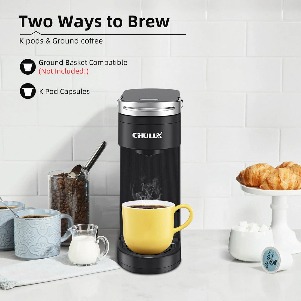 CHULUX Mini Single Serve Coffee Maker for K Pod & Ground Coffee U7469