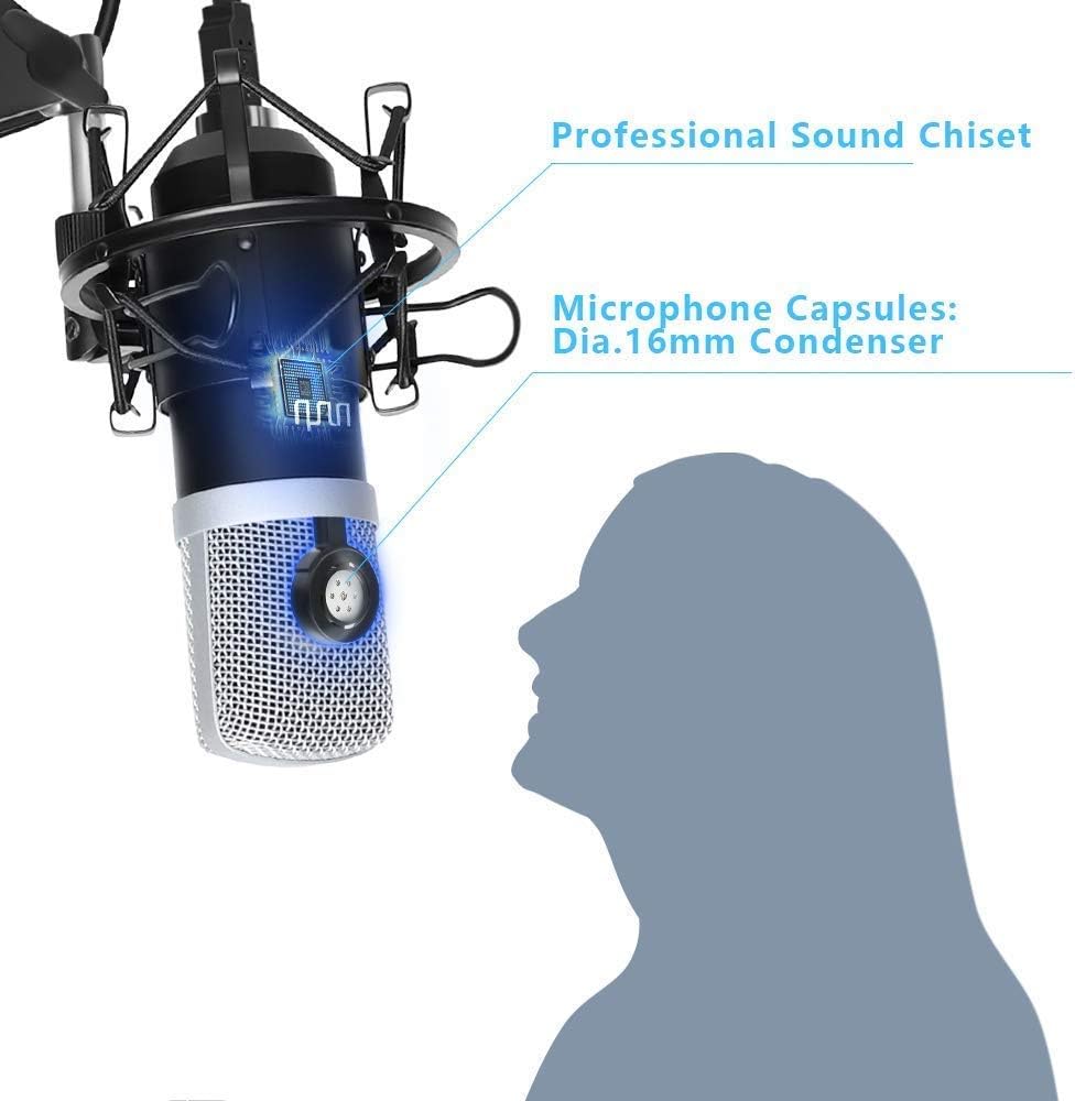 UHURU USB Podcast Condenser Microphone Kit with Boom Arm, 2 Pack W6815
