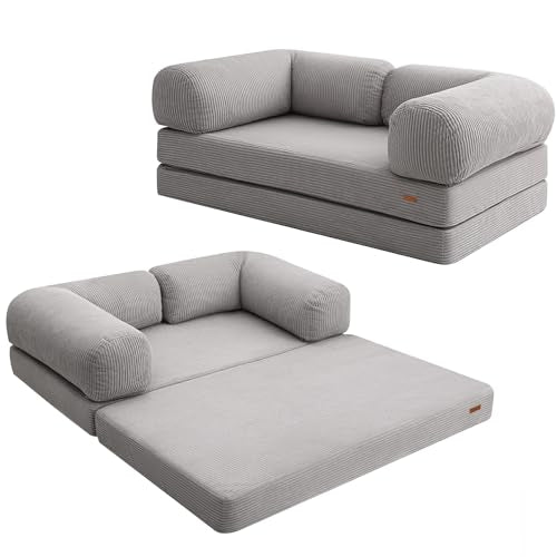 COMAX Folding Sofa Bed Convertible Chair Bed Corduroy 3-in-1 Floor Couch, Dark Grey E940