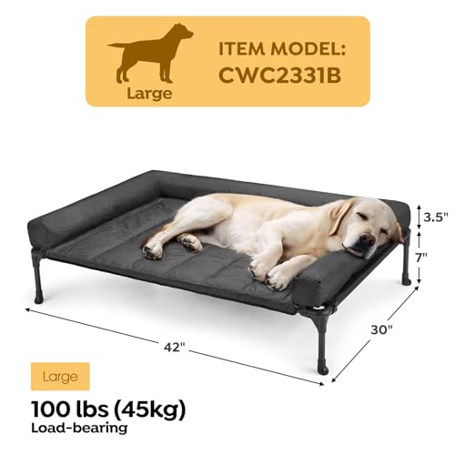 Veehoo Elevated Dog Bed with Removable Waterproof Bolster Cushion, Breathable Mesh, Indoor Outdoor, 42x30 inches, Beige U875430