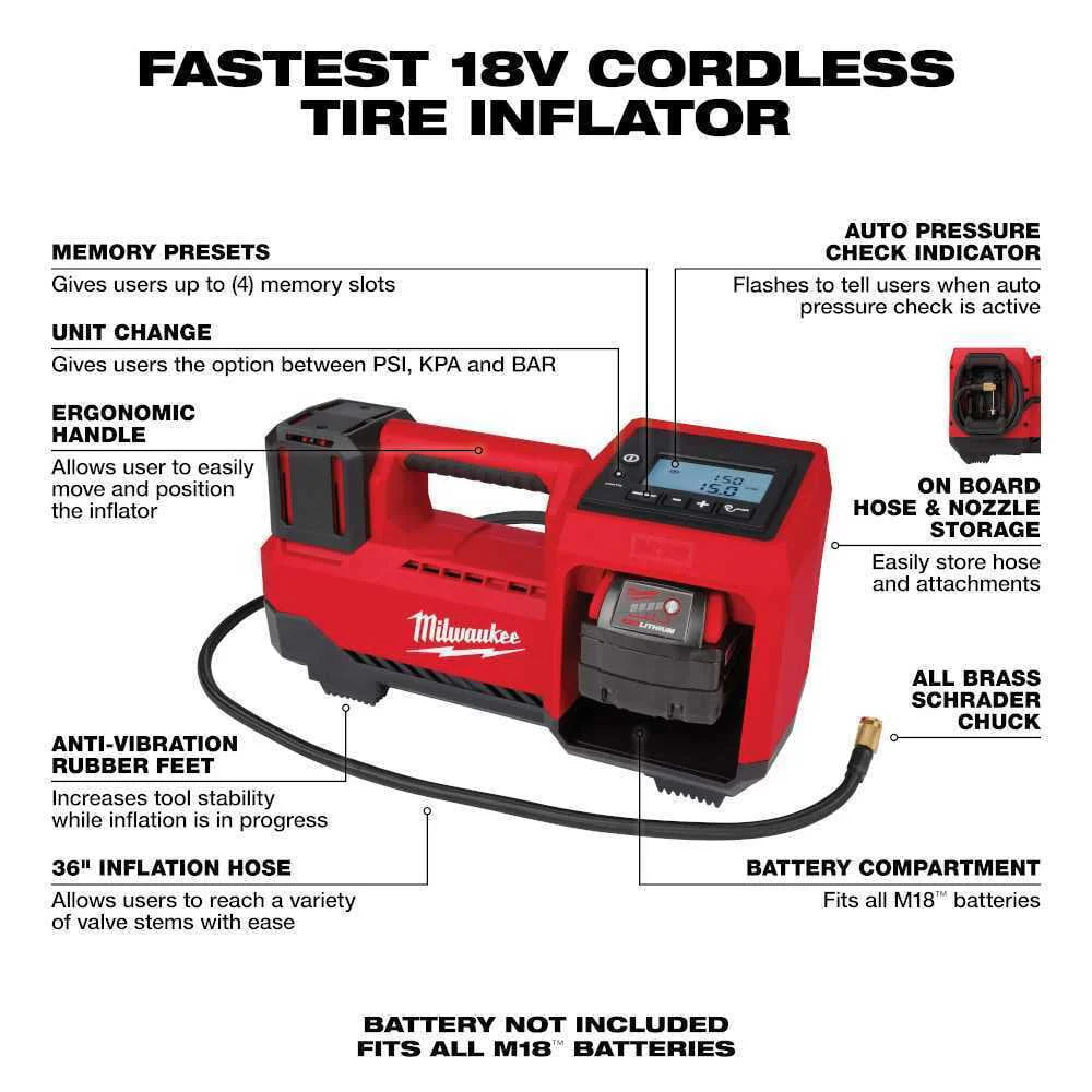 Milwaukee M18 Cordless Compact Tire Inflator P90054
