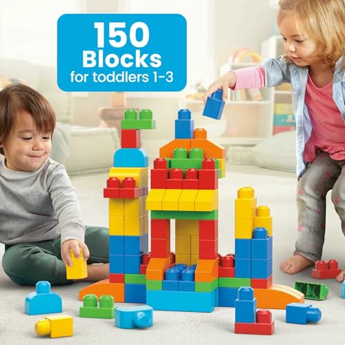 MEGA BLOKS First Builders Toddler Blocks Toy Set, 150 Pieces with Storage, Blue, Ages 1+ Y5233