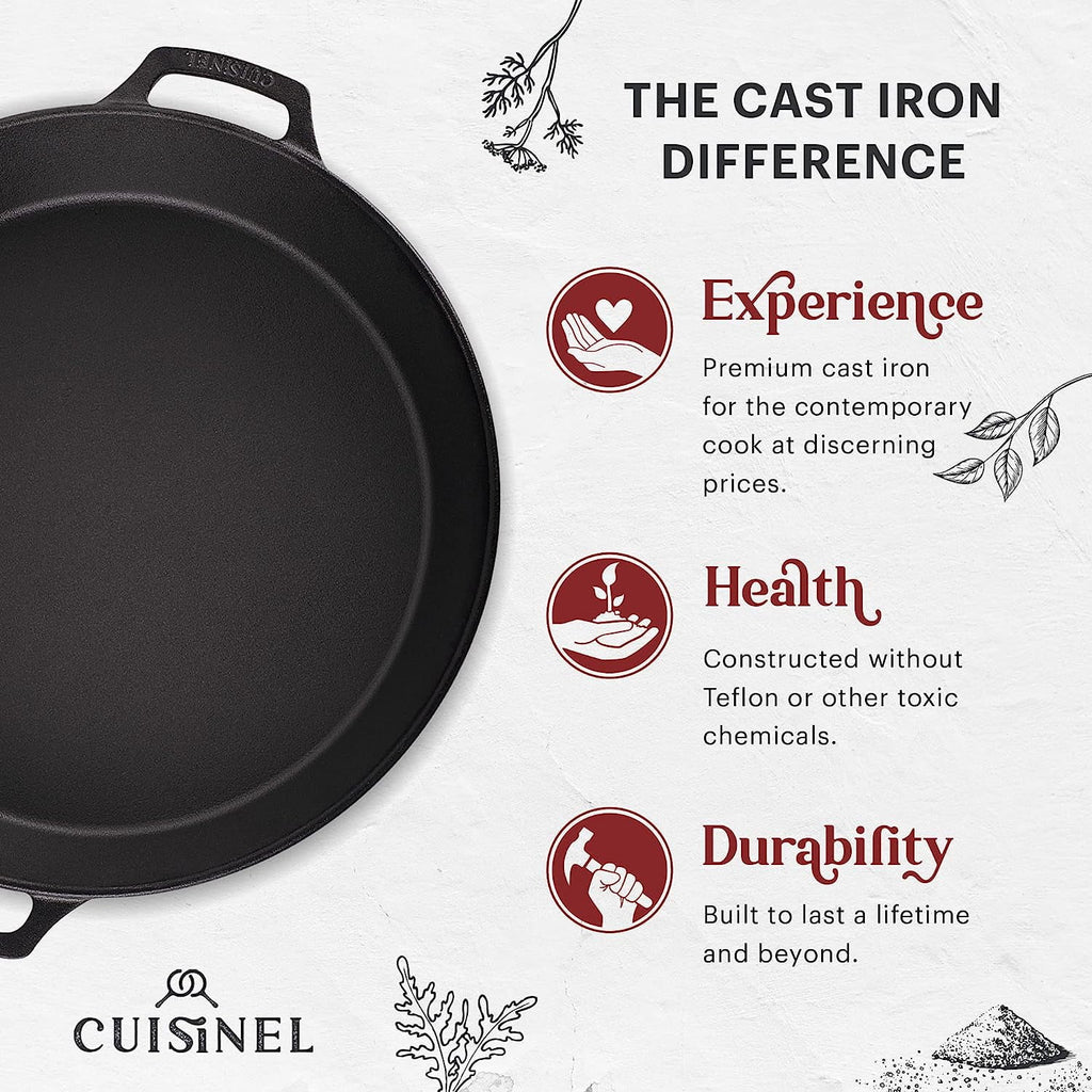 Cuisinel 15" Lidded Cast Iron Skillet Pre-Seasoned with Silicone Handle Covers D6582