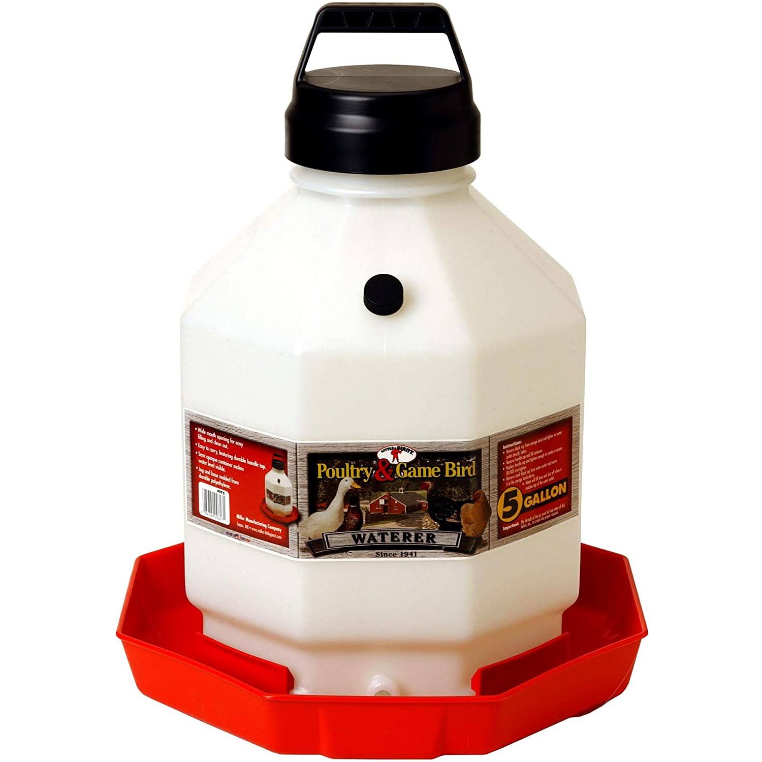 Little Giant PPF5 5 Gallon Automatic Poultry Waterer for Chickens, Red (4 Pack) B26948