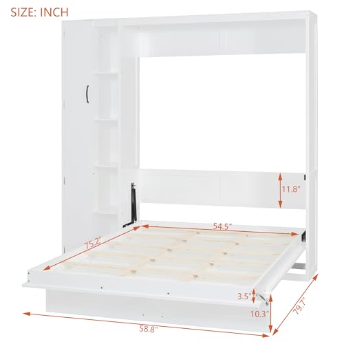 Harper & Bright Designs Queen Murphy Bed with Storage Shelves and LED Lights, Gray D9429