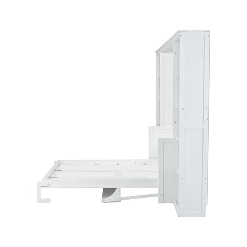SOFTSEA Full Size Murphy Bed with Desk and Shelves, White F195