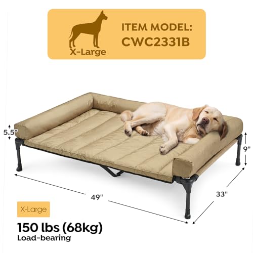 Veehoo Elevated Dog Bed with Removable Waterproof Bolster Cushion, Breathable Mesh, Indoor Outdoor, 42x30 inches, Beige U875430