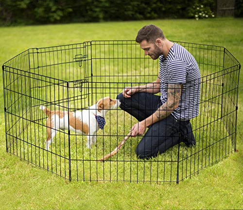 Artmeer Pet Playpen 8 Panels 24 Inch Foldable Dog Fence Kennel, Black N172167