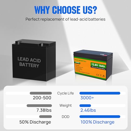 ECO-WORTHY 12V 10Ah LiFePO4 Deep Cycle Battery with Built-in BMS I227