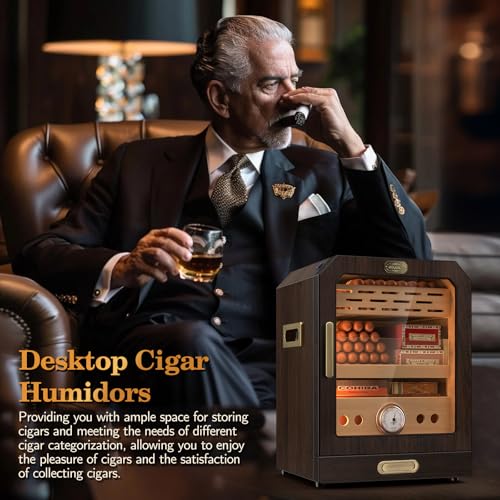 Cigar Humidor Cabinet with Magnetic Door and Humidifiers, Brown D98390