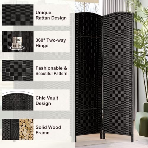 Rose Home Fashion 6 ft Tall Room Divider 4 Panel Folding Privacy Screen, Dark Coffee C8634