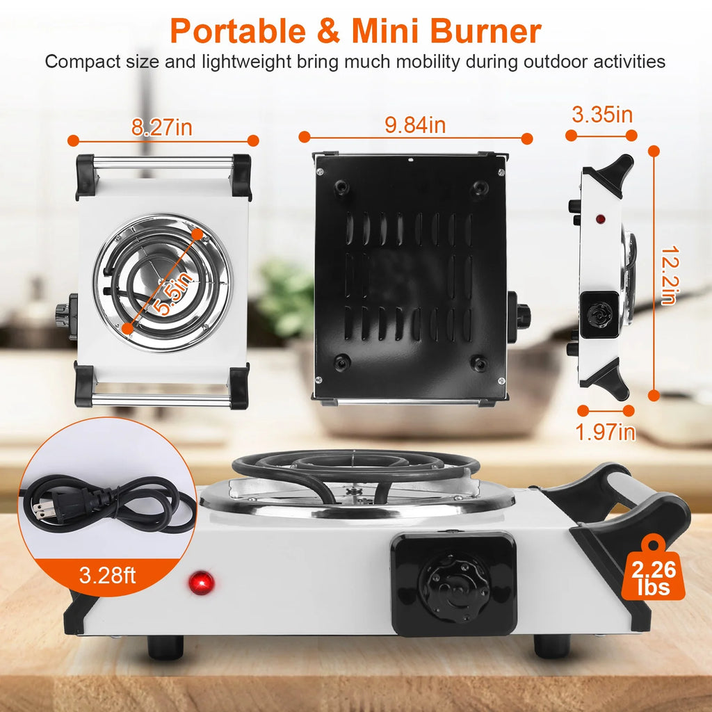 iMounTEK 1000W Electric Single Burner Portable Hot Plate with 5 Temperature Adjustments, White A6018