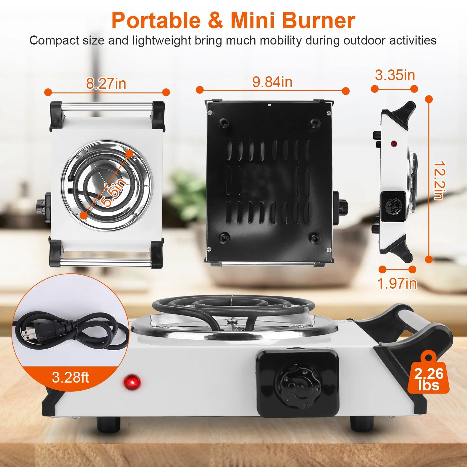 iMounTEK 1000W Electric Single Burner Portable Hot Plate with 5 Temperature Adjustments, White A6018