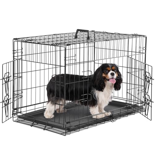 Sweetcrispy Large Dog Crate with Divider Panel, 36 Inch Double Door Folding Metal Wire Cage L276890