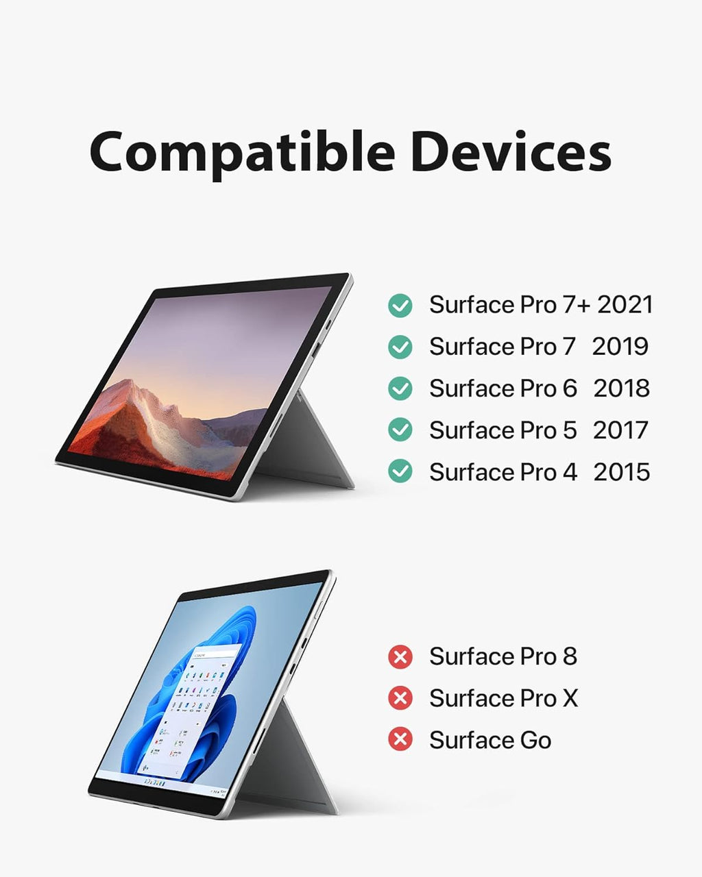 Inateck Surface Pro 7 Keyboard, Bluetooth 5.0, 7-Color Backlight, KB02026 Gray (2-Pack) E145